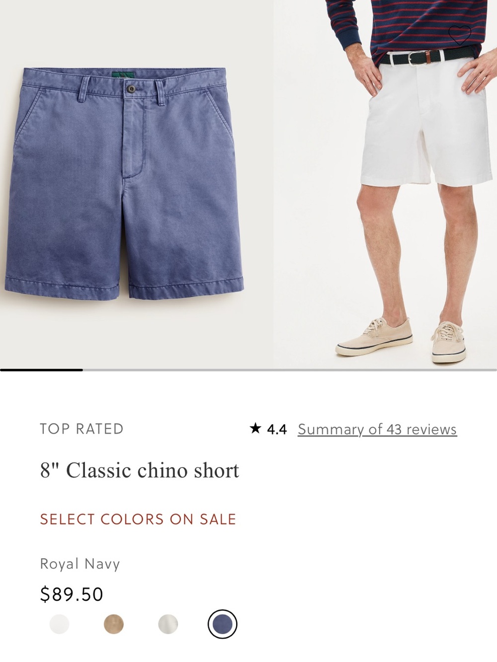 J. Crew Navy Flat-Front Cotton Chino Shorts Size 30 with 7” Inseam